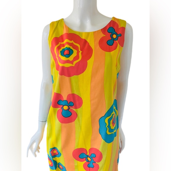 Vtg 60’s Mod Shift Floral Dress Screen Printed - Picture 3 of 4
